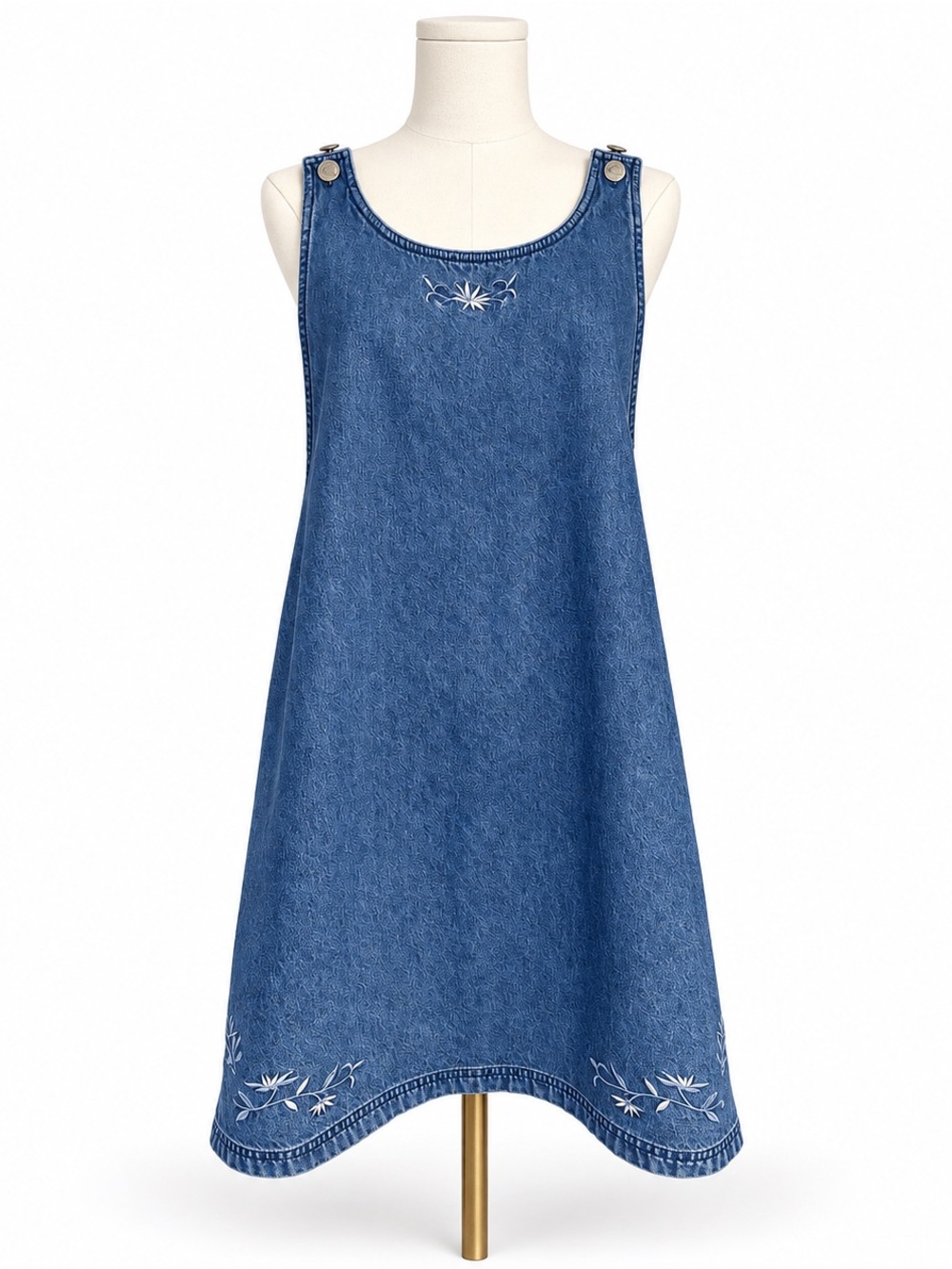 Route 66 Denim Embroidered Jumper Dress M Adjustable Straps Y2K 90’s Country